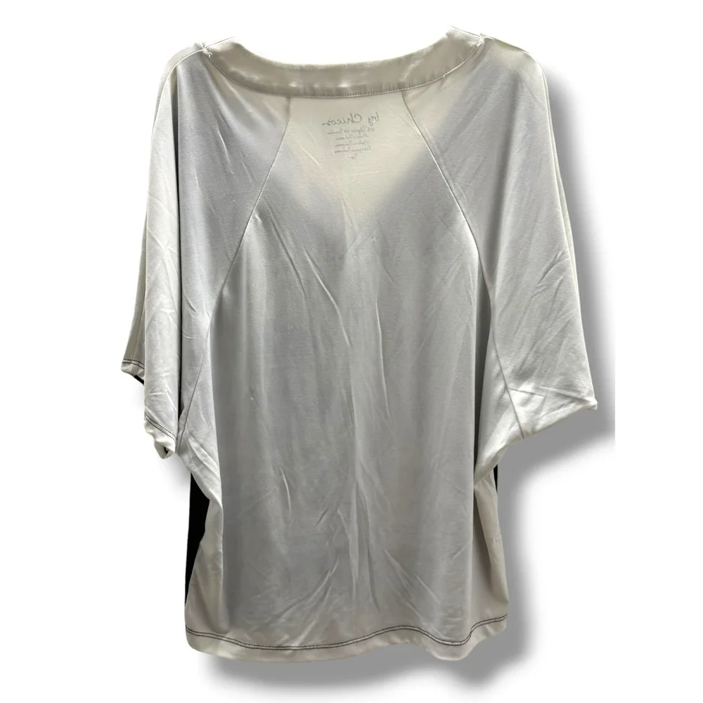 Chico's Black White Colorblock V-Neck Dolman Sleeve Top Women's Size 0 Small